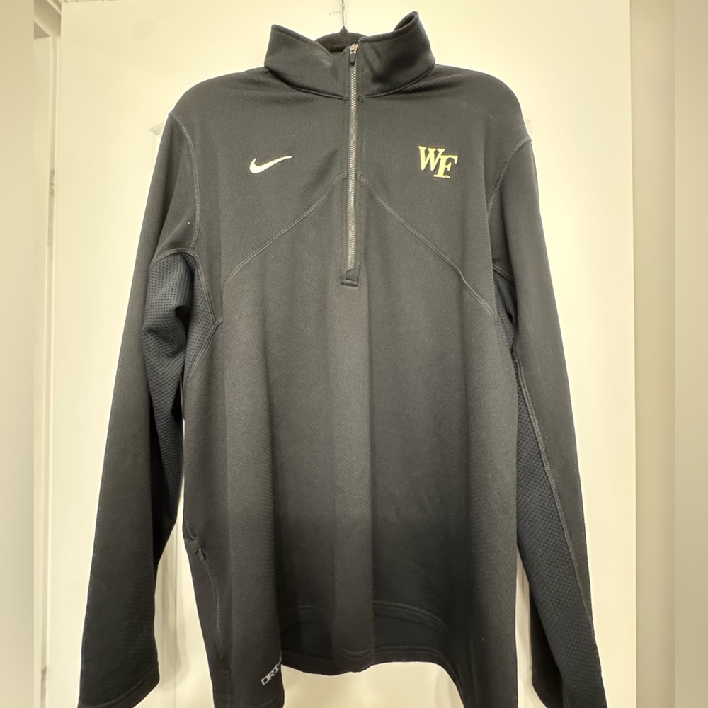 Nike mock neck Black Quarter zip Pullover with embroidered Gold Wake Forest Logo